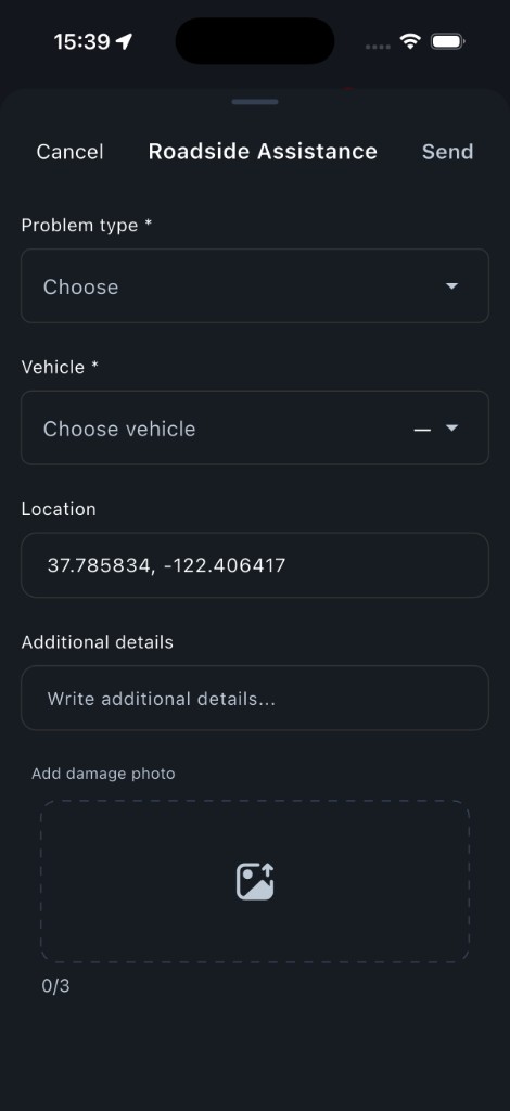 Roadside assistance request form