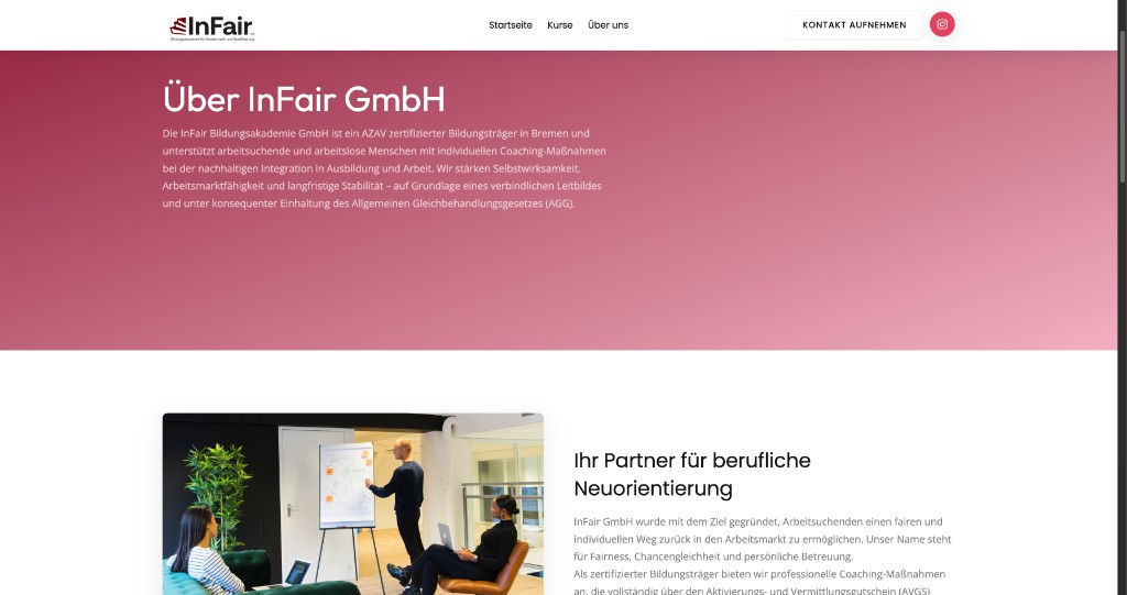 InFair about page — AZAV-certified educational academy